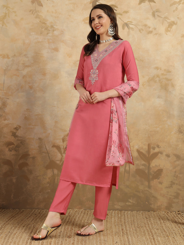 Elegant Chanderi Salwar Kameez with Floral Dupatta | Perfect for Festive & Ethnic Wear