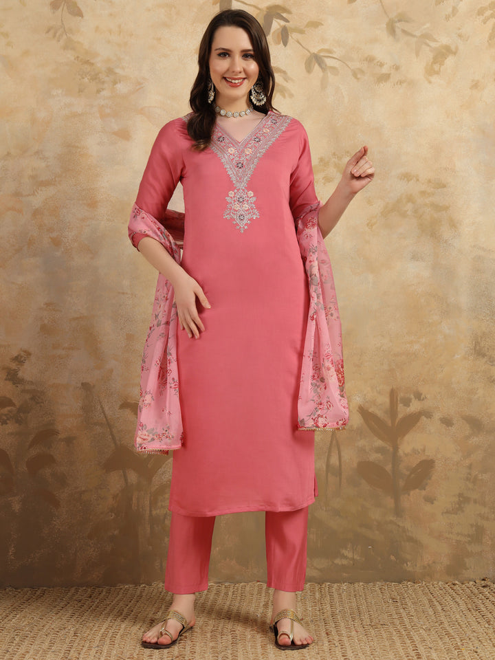 Elegant Chanderi Salwar Kameez with Floral Dupatta | Perfect for Festive & Ethnic Wear