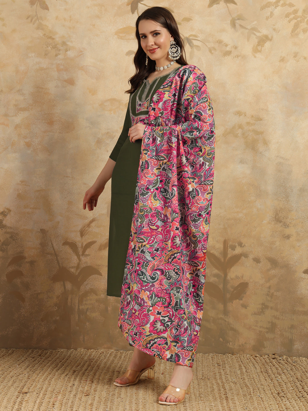 Elegant Chanderi Salwar Kameez with Floral Dupatta | Perfect for Festive & Ethnic Wear