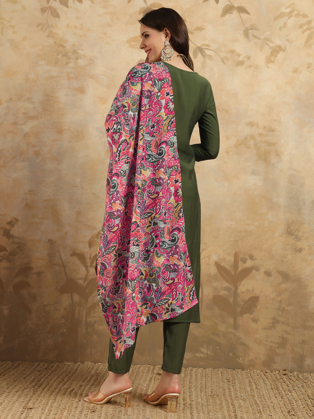 Elegant Chanderi Salwar Kameez with Floral Dupatta | Perfect for Festive & Ethnic Wear