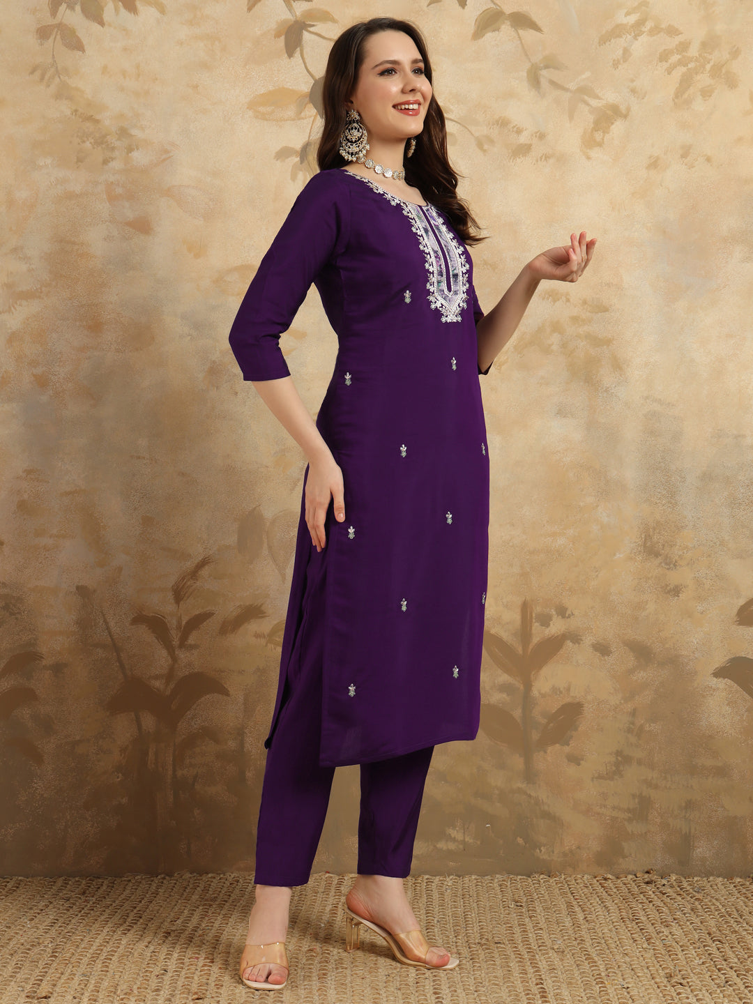 Elegant Chanderi Salwar Kameez with Floral Dupatta | Perfect for Festive & Ethnic Wear