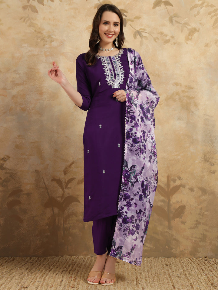 Elegant Chanderi Salwar Kameez with Floral Dupatta | Perfect for Festive & Ethnic Wear