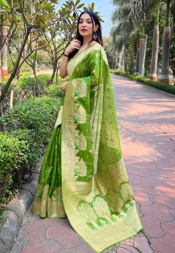 Organza Saree with Woven Rainbow Jari Design | Perfect for Weddings & Events