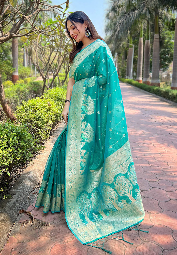 Organza Saree with Woven Rainbow Jari Design | Perfect for Weddings & Events