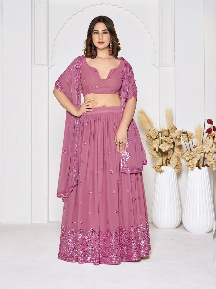 Dusty Pink Georgette Lehenga Choli Designer Sequence Embroidery | Festive Wear