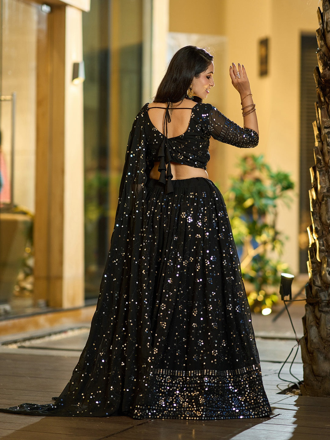 Black Georgette Lehenga Choli Designer Sequence Embroidery | Party Wear