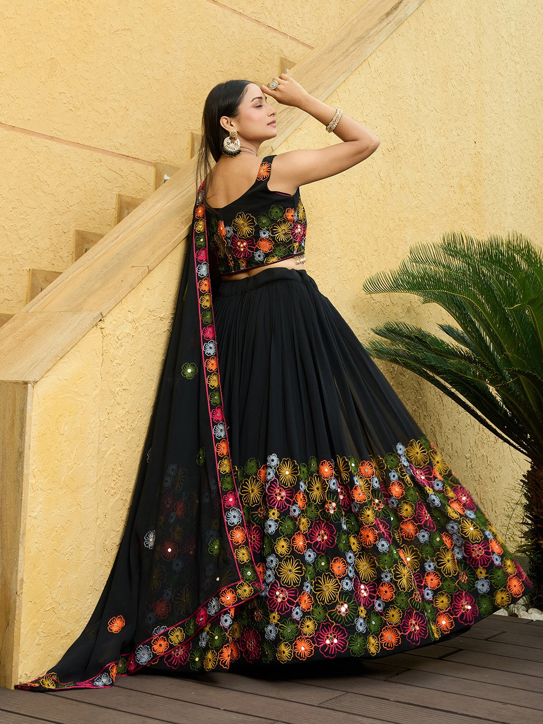 Black Georgette Lehenga Choli | Designer Embroidery & Sequins for Party Wear