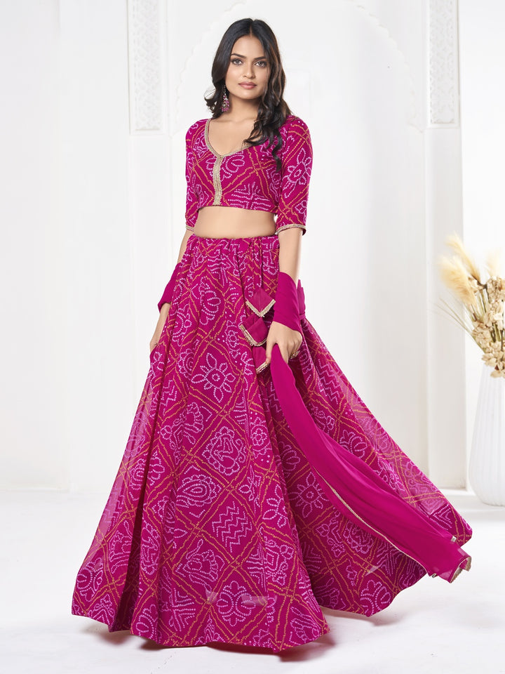 Pink Georgette Lehenga Choli | Bandhani Print Design for Special Occasions