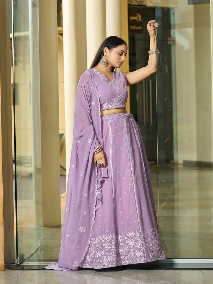 Sophisticated Lavender Georgette Lehenga with Lavender Dupatta | Crafted for Timeless Elegance