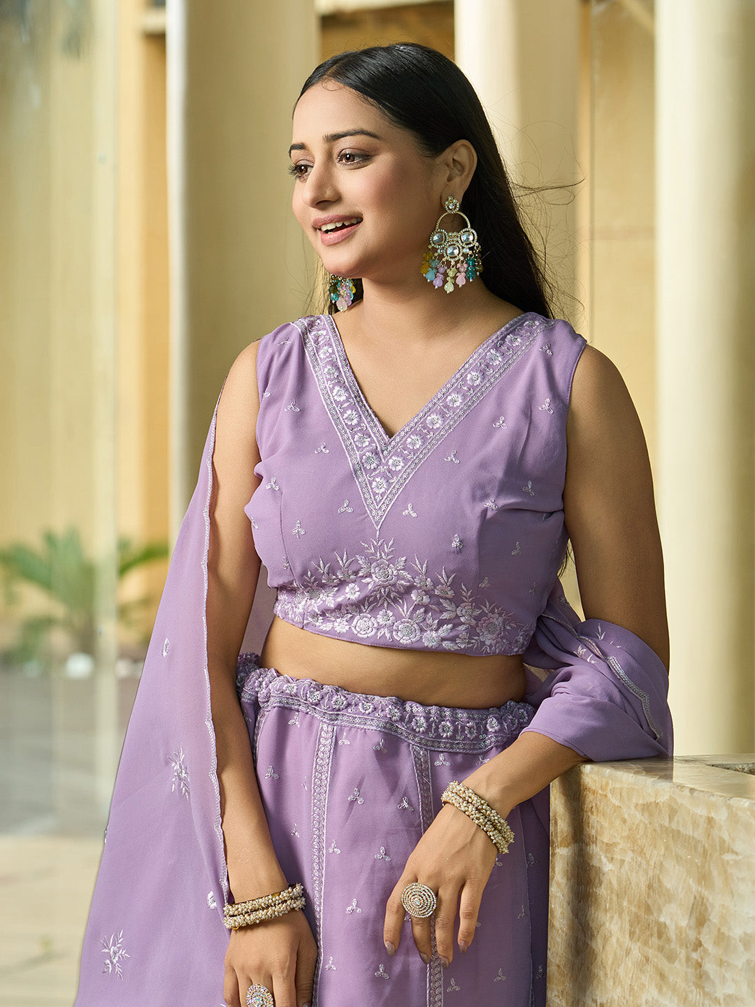 Sophisticated Lavender Georgette Lehenga with Lavender Dupatta | Crafted for Timeless Elegance