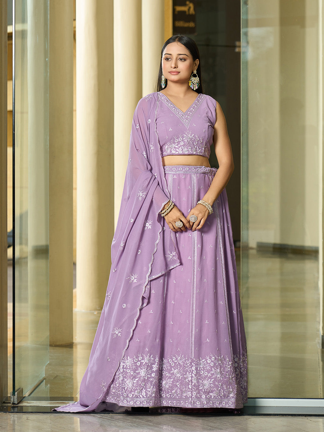 Sophisticated Lavender Georgette Lehenga with Lavender Dupatta | Crafted for Timeless Elegance