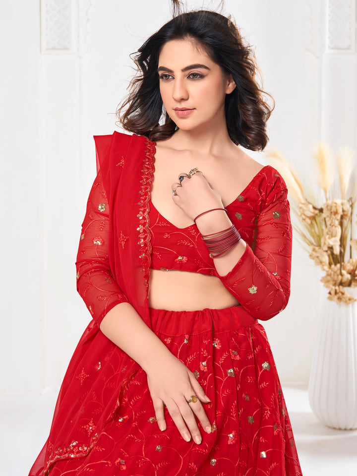 Stunning Red Georgette Lehenga with Red Dupatta | Crafted for Timeless Elegance