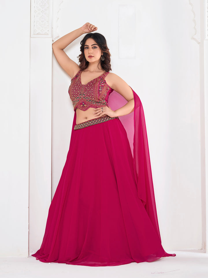 Elegant pink Georgette Lehenga with pink Dupatta | Perfect for Weddings and Celebrations