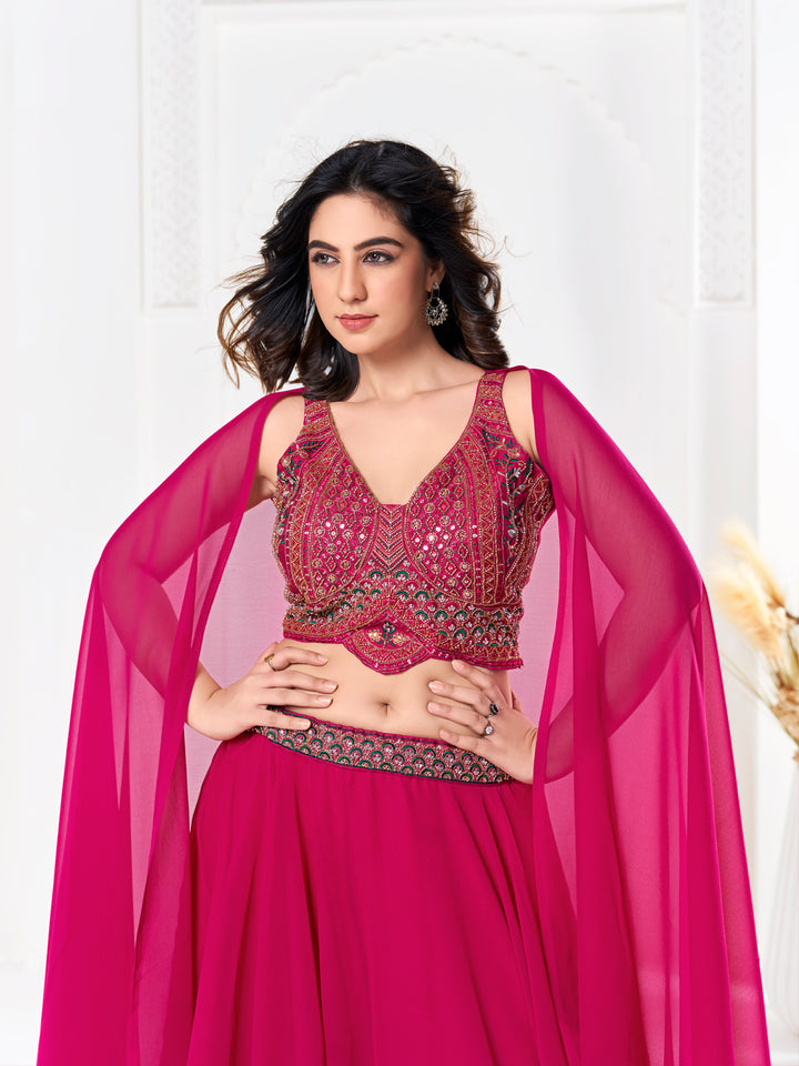 Elegant pink Georgette Lehenga with pink Dupatta | Perfect for Weddings and Celebrations