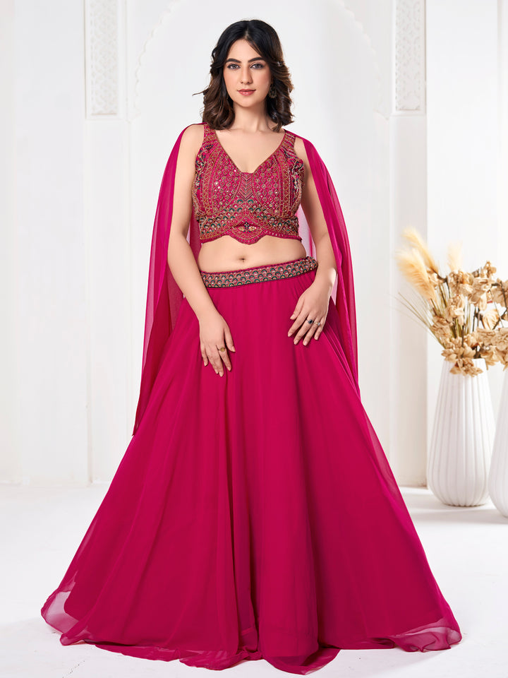 Elegant pink Georgette Lehenga with pink Dupatta | Perfect for Weddings and Celebrations