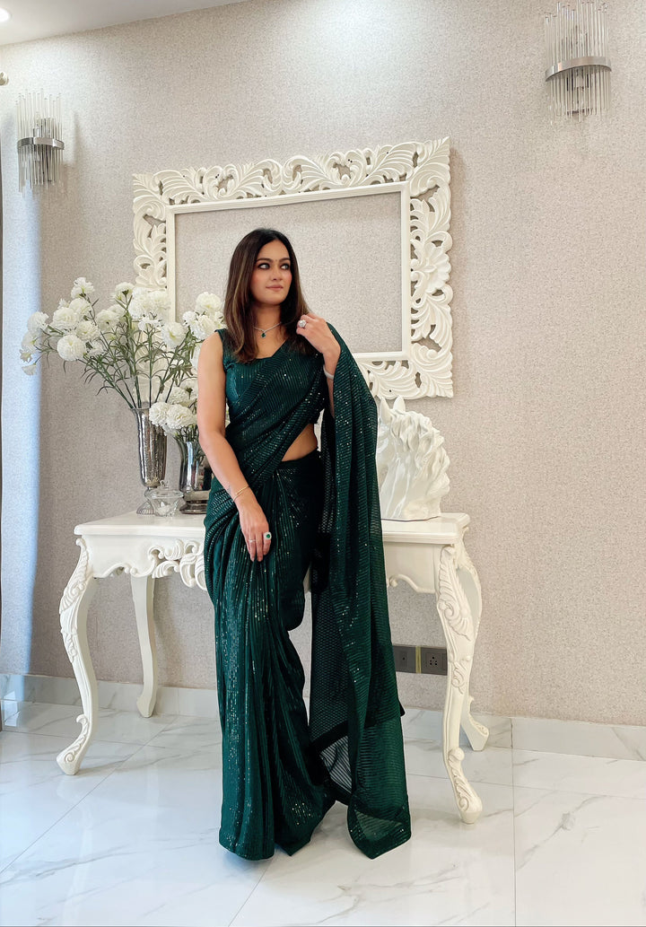 Iridescent Georgette Saree with Heavy Sequence Embroidery | Elegant Festive Wear