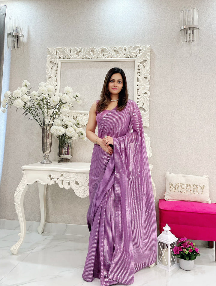 Iridescent Georgette Saree with Heavy Sequence Embroidery | Elegant Festive Wear