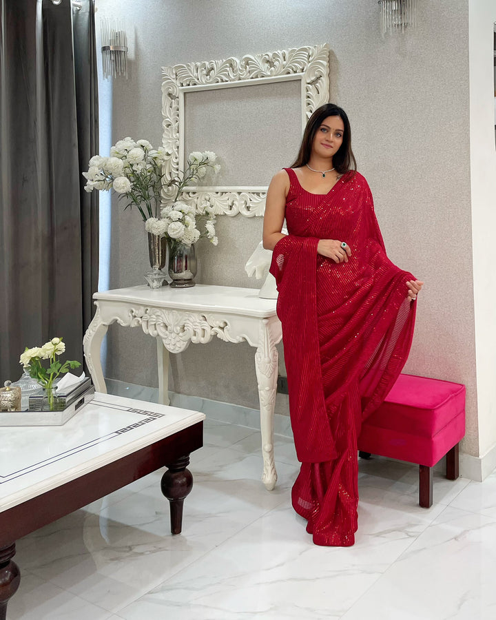 Iridescent Georgette Saree with Heavy Sequence Embroidery | Elegant Festive Wear