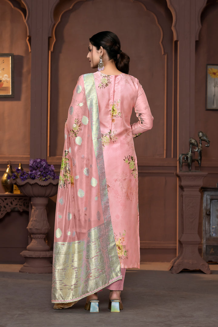 Viscose Organza Salwar Kameez | Floral Embroidery with Banarasi Dupatta