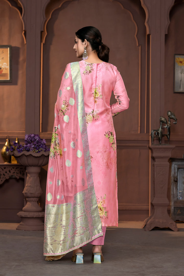 Viscose Organza Salwar Kameez with Floral Embroidery and Banarasi Dupatta | Elegant Ethnic Wear for Weddings and Festive Celebrations