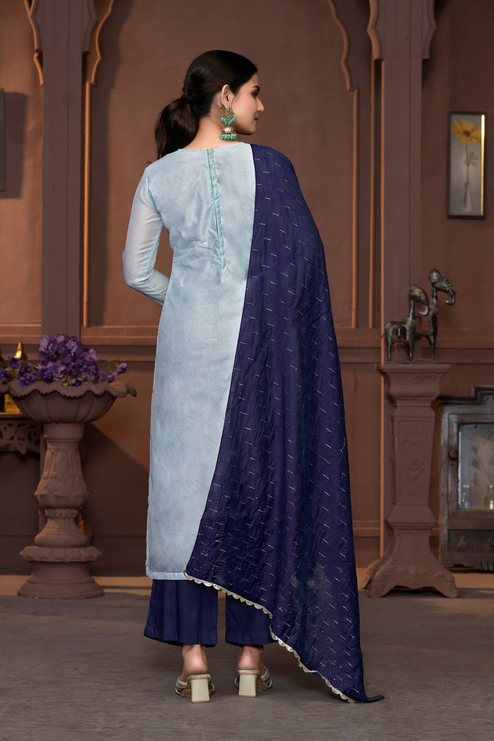 Elegant Modal Salwar Kameez with Floral Embroidery and Purple Dupatta | Perfect for Festive and Traditional Wear