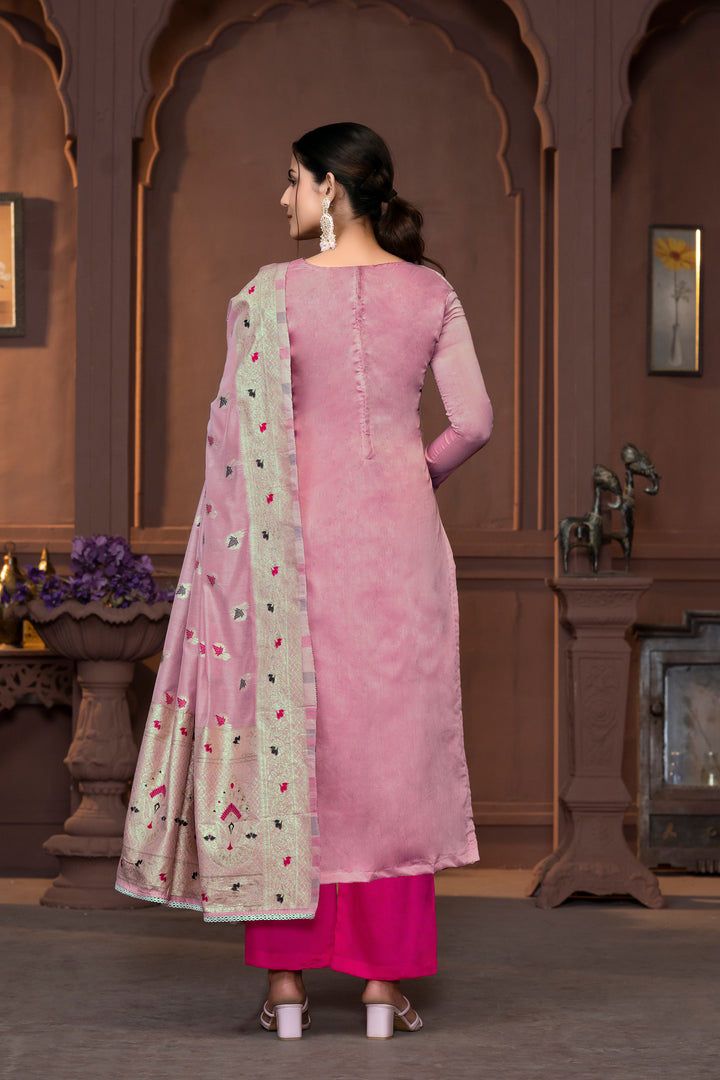 Graceful Muslin Salwar Kameez with Embroidered Detailing and Banarasi Dupatta | Perfect for Festive and Wedding Looks.