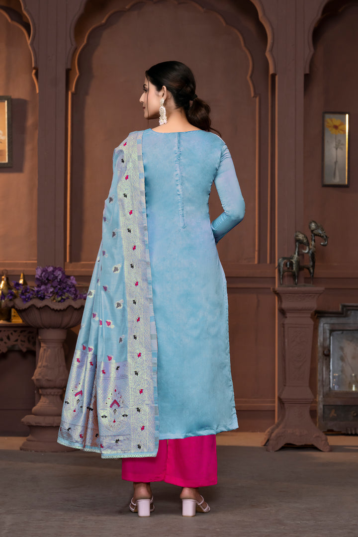 Graceful Muslin Salwar Kameez with Embroidered Detailing and Banarasi Dupatta | Perfect for Festive and Wedding Looks.