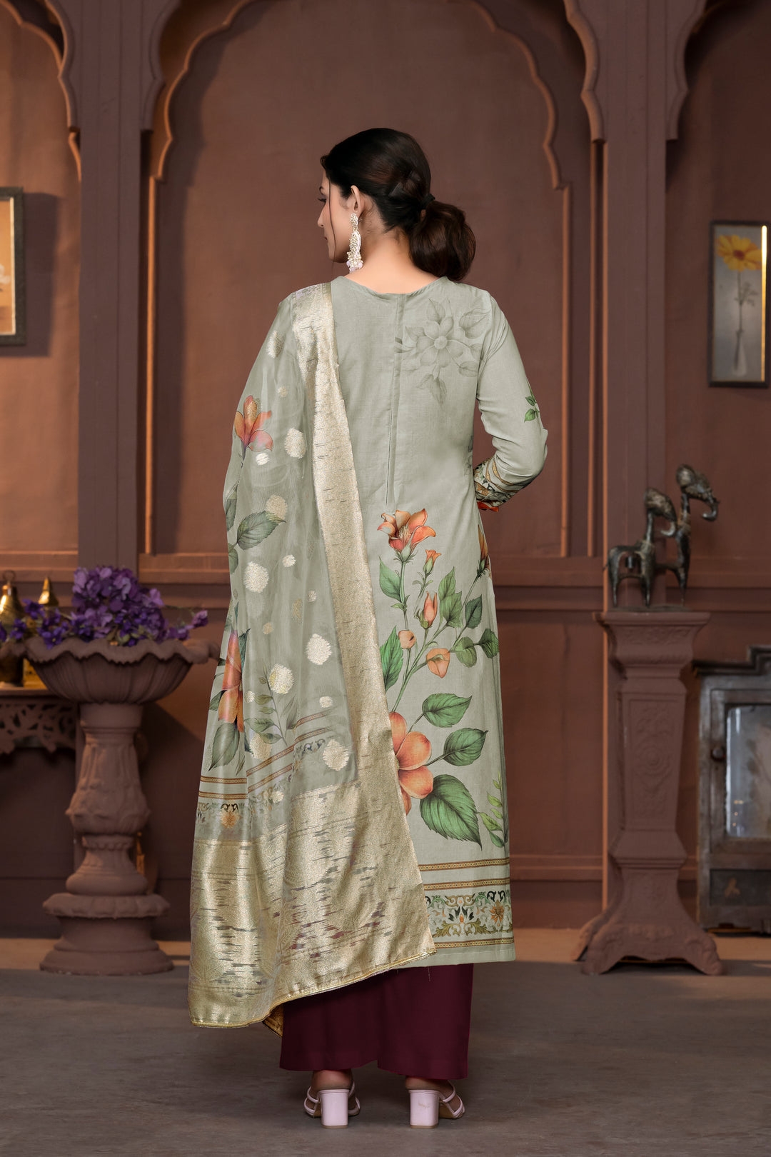 Wevon Designer Hand Work Salwar Kameez | Elegant Cembric Cotton Suit with Floral Detailing