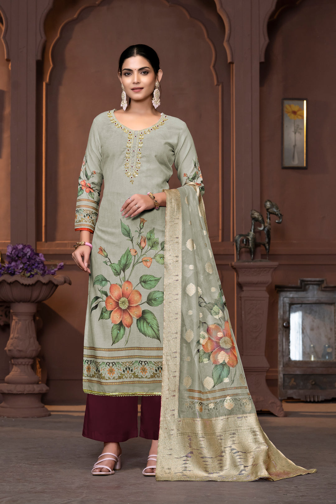 Wevon Designer Hand Work Salwar Kameez | Elegant Cembric Cotton Suit with Floral Detailing