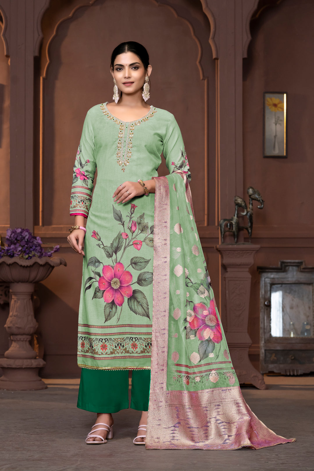 Wevon Designer Hand Work Salwar Kameez | Elegant Cembric Cotton Suit with Floral Detailing