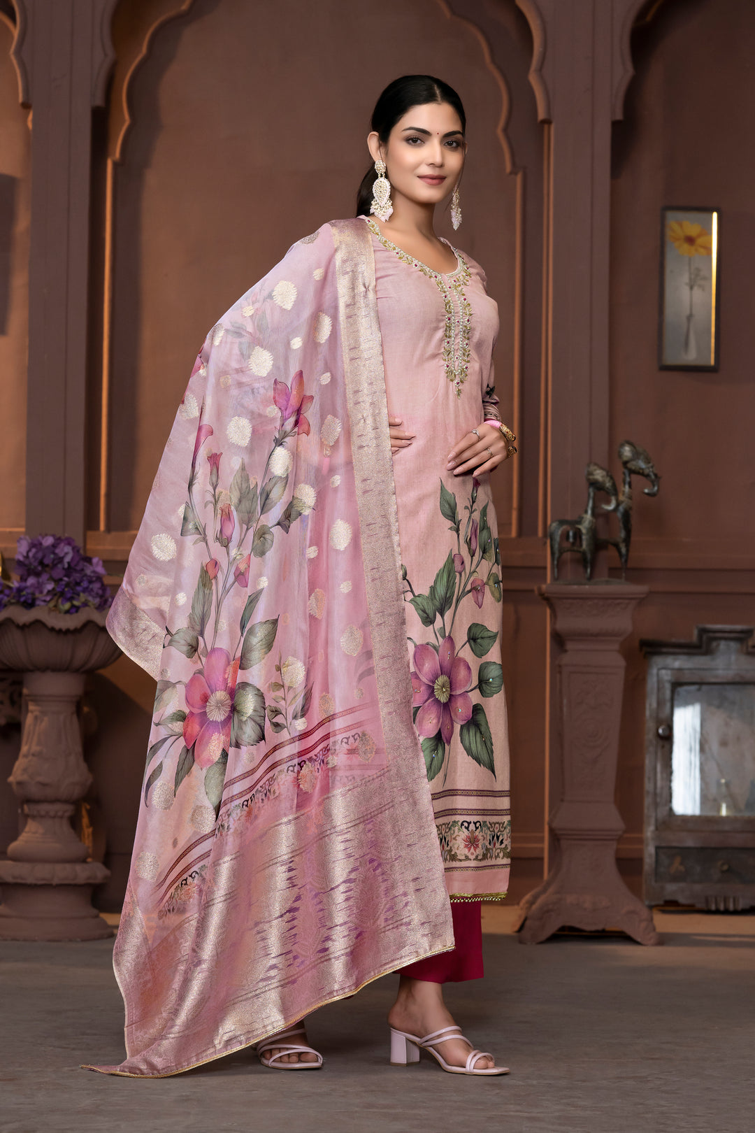 Wevon Designer Hand Work Salwar Kameez | Elegant Cembric Cotton Suit with Floral Detailing