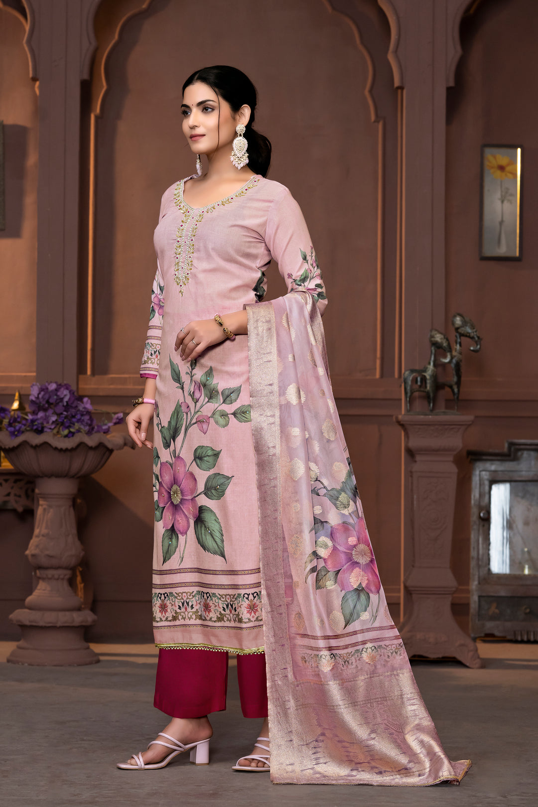 Wevon Designer Hand Work Salwar Kameez | Elegant Cembric Cotton Suit with Floral Detailing