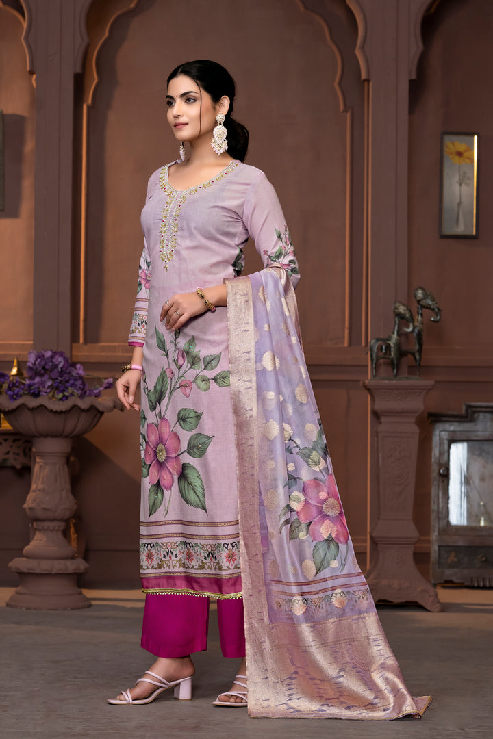 Wevon Designer Hand Work Salwar Kameez | Elegant Cembric Cotton Suit with Floral Detailing