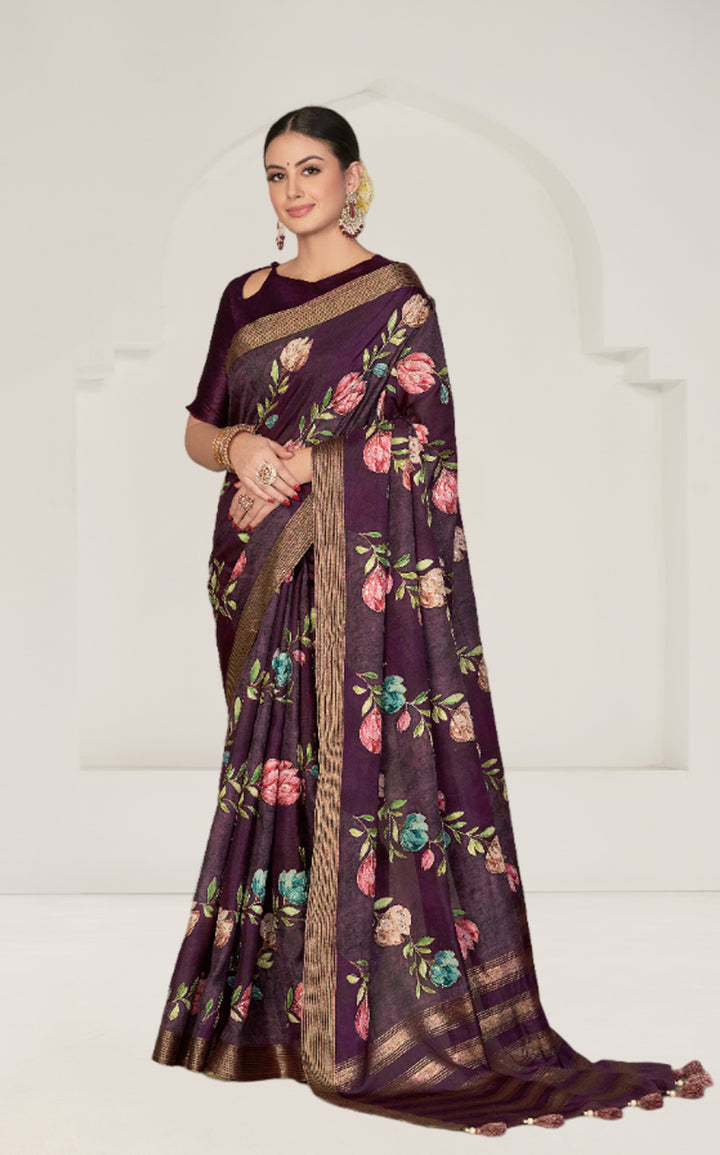 Floral Printed Rangkat Tussar Silk Saree | Sequined Embroidery for Weddings