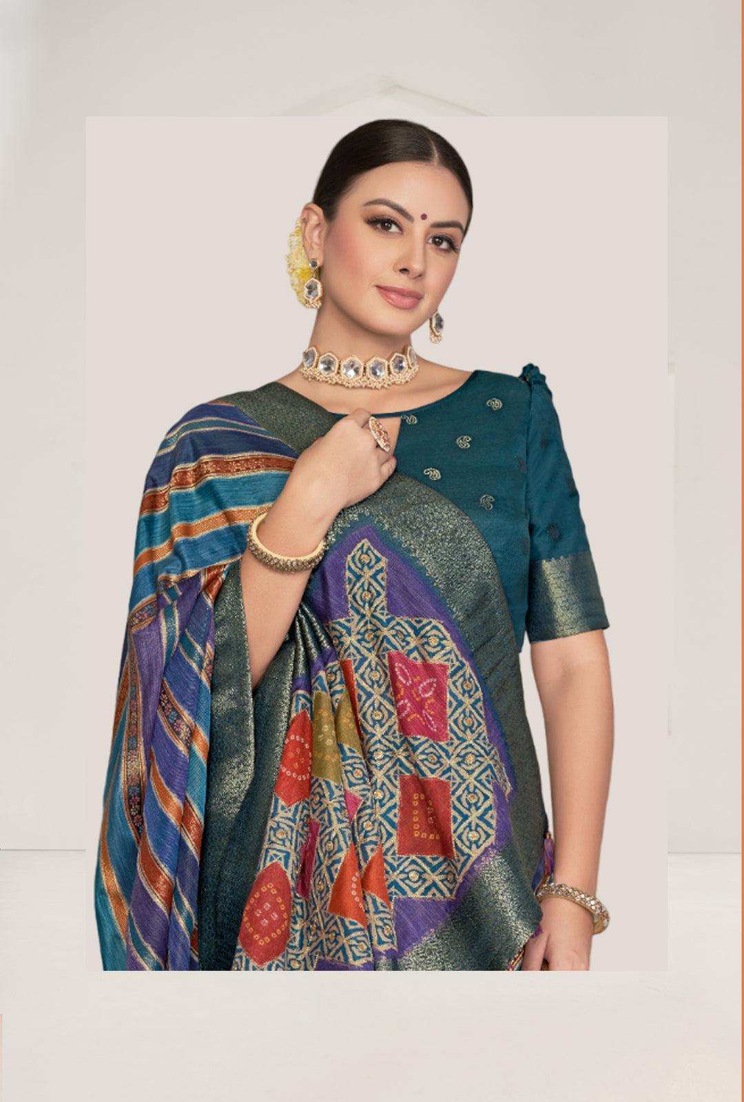 Elegant Leheriya-Printed Tussar Silk Saree | Embroidered for Special Events