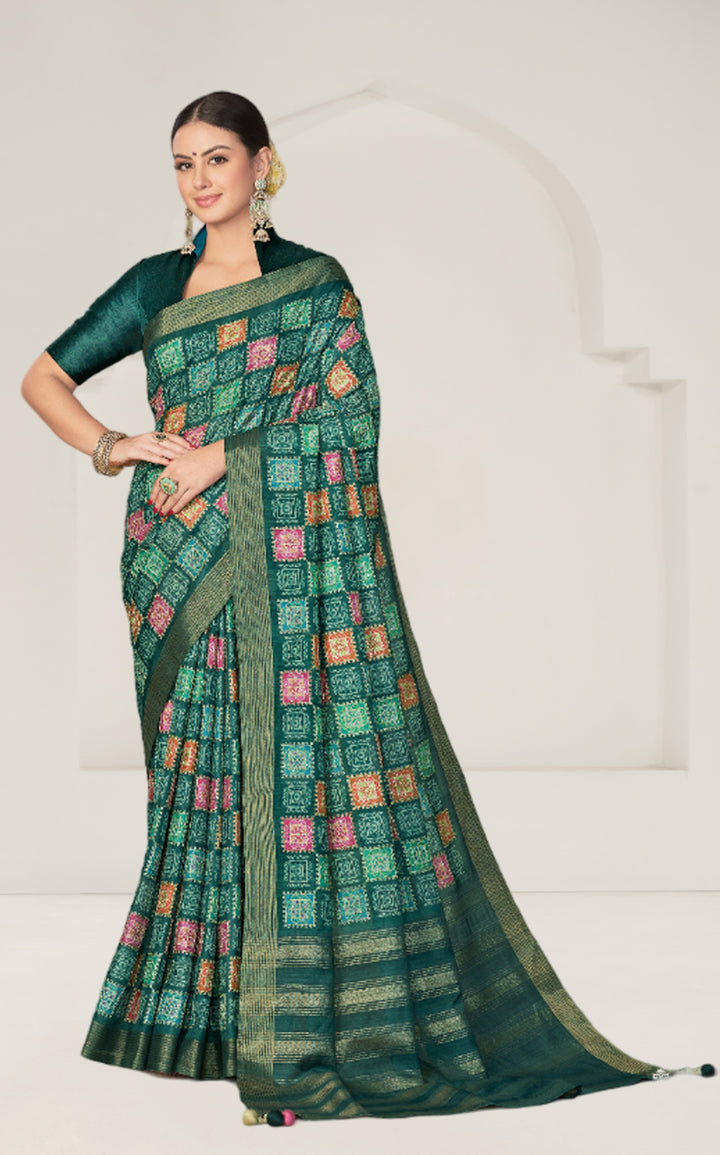 Geometric-Printed Rangkat Tussar Silk Saree with Embroidered Blouse | Special Event