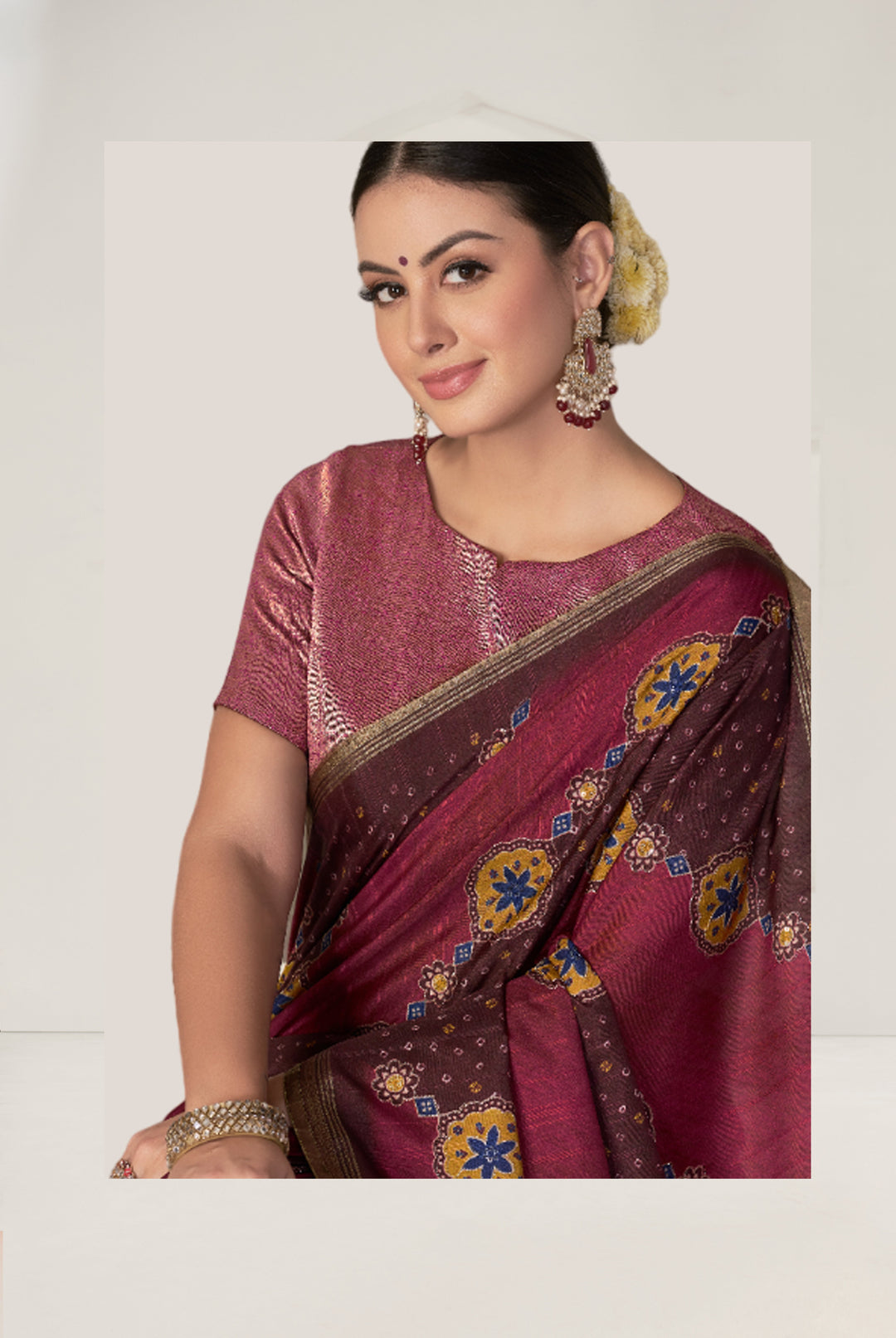 Rangkat Tussar Silk Saree | Bandhani Printed & Thread Embroidery for Weddings