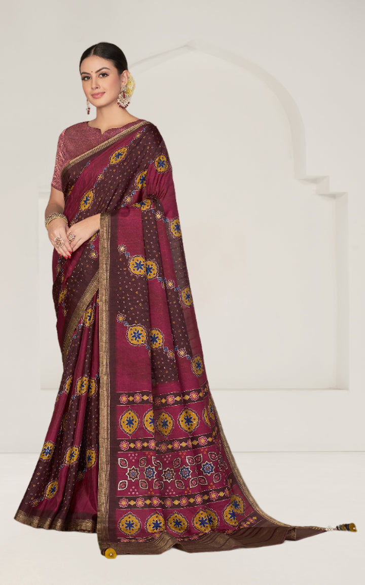 Rangkat Tussar Silk Saree | Bandhani Printed & Thread Embroidery for Weddings