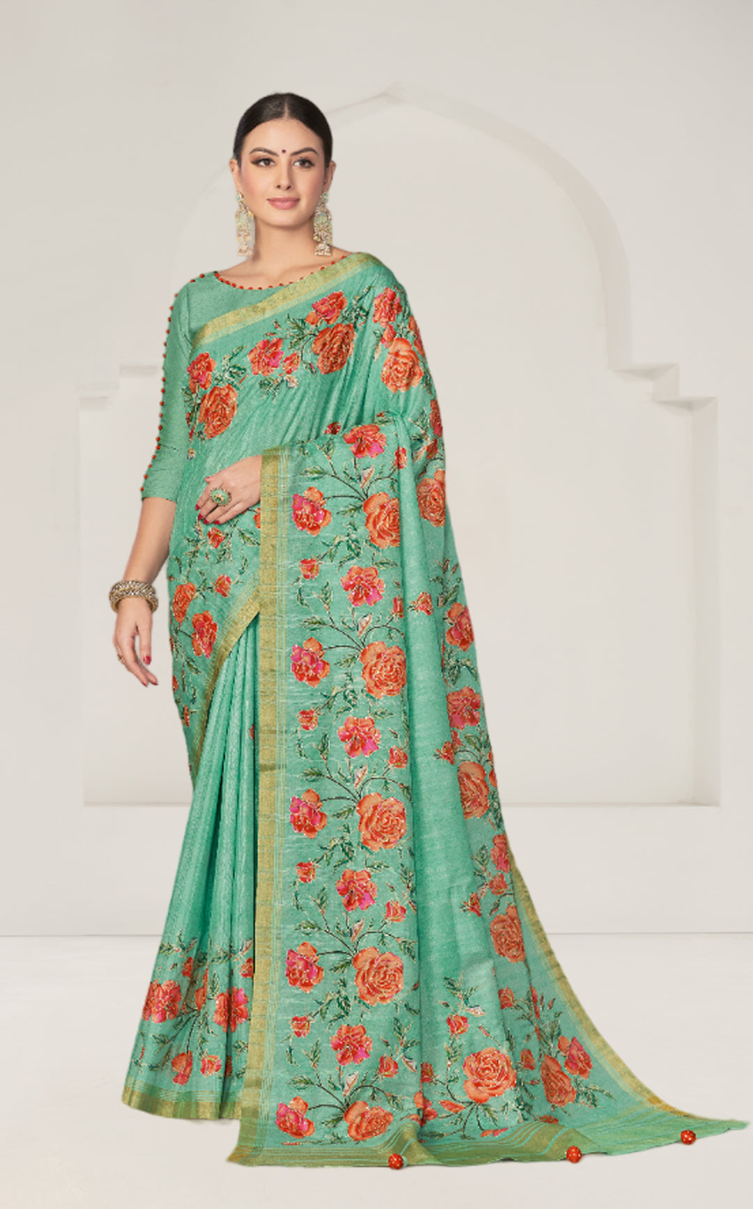 Floral-Printed Rangkat Tussar Silk Saree | Banarasi Silk Top & Bottom | Special Event