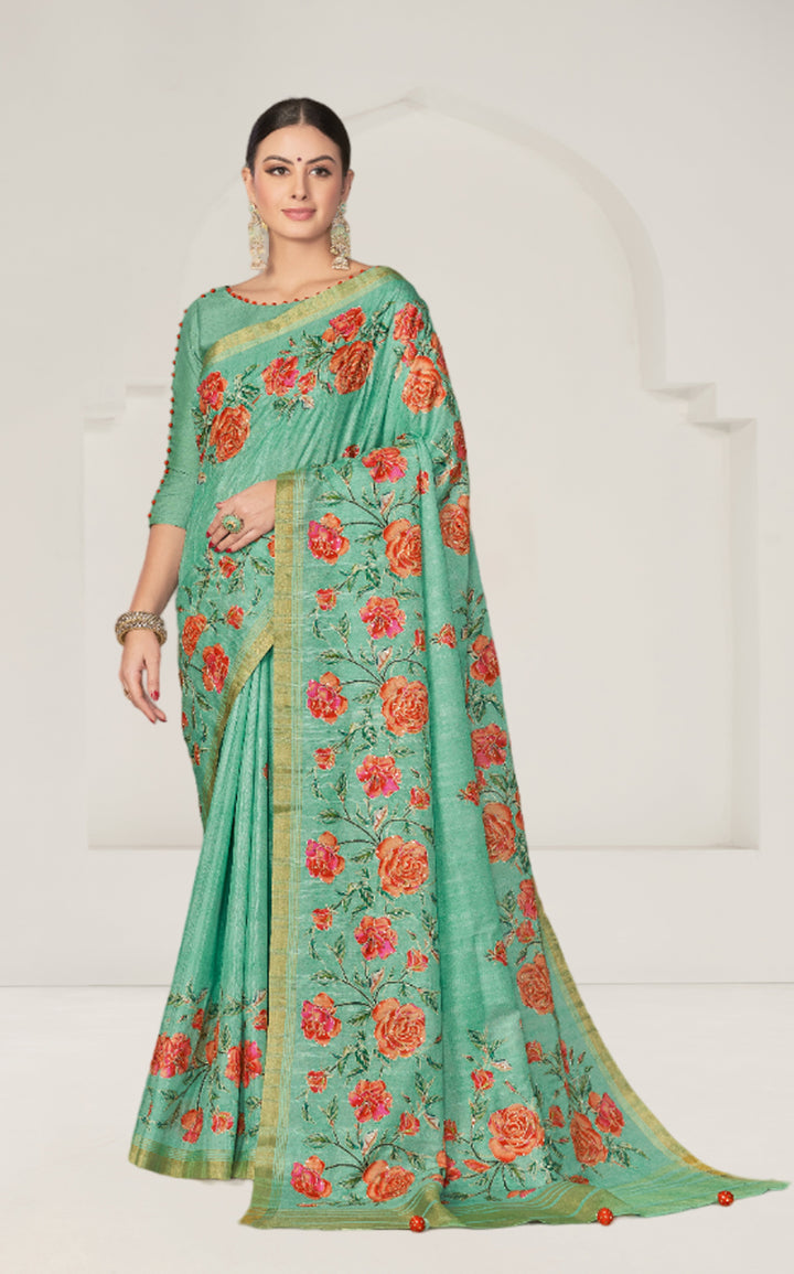 Floral Printed Rangkat Tussar Silk Saree | Sequence Embroidery for Weddings