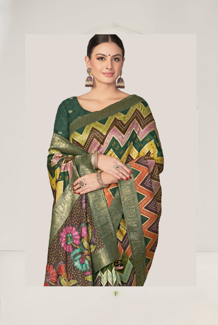 Stylish Chevron-Printed Rangkat Tussar Silk Saree | Elegant Wedding Attire