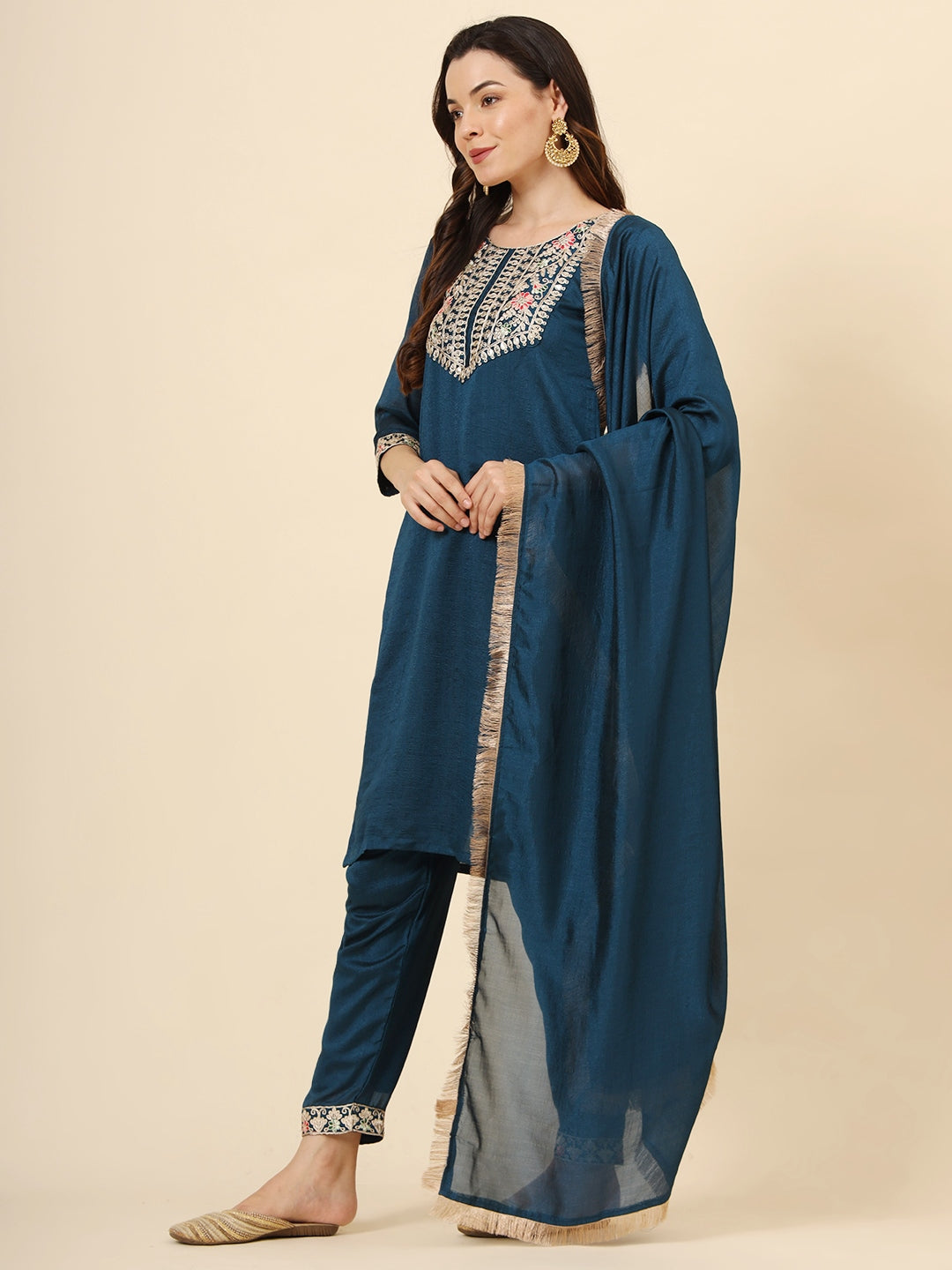 Elegant Vichitra Silk Salwar Kameez with Designer Embroidery Work | Perfect for Festive and Wedding Occasions!