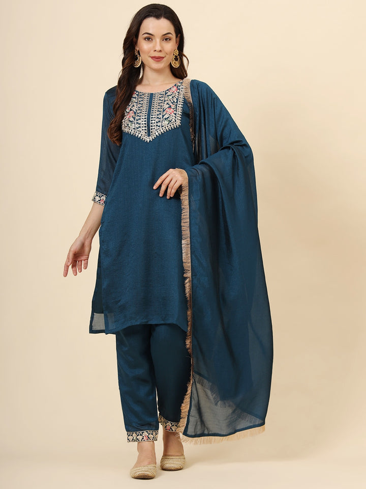 Elegant Vichitra Silk Salwar Kameez with Designer Embroidery Work | Perfect for Festive and Wedding Occasions!