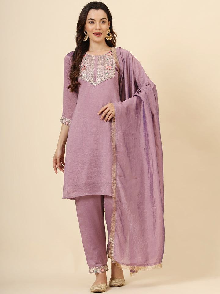 Elegant Vichitra Silk Salwar Kameez with Designer Embroidery Work | Perfect for Festive and Wedding Occasions!