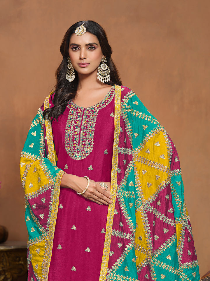 Chinon Salwar Kameez with Multicolor Dupatta | Elegant Ethnic Wear for Special Occasions