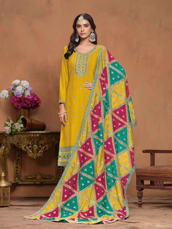 Chinon Salwar Kameez with Multicolor Dupatta | Elegant Ethnic Wear for Special Occasions