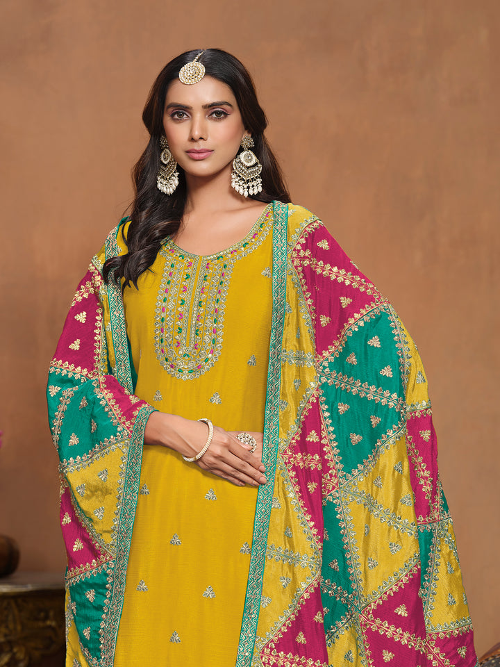 Chinon Salwar Kameez with Multicolor Dupatta | Elegant Ethnic Wear for Special Occasions