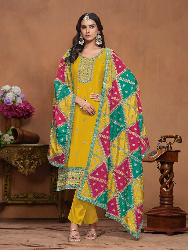 Chinon Salwar Kameez with Multicolor Dupatta | Elegant Ethnic Wear for Special Occasions