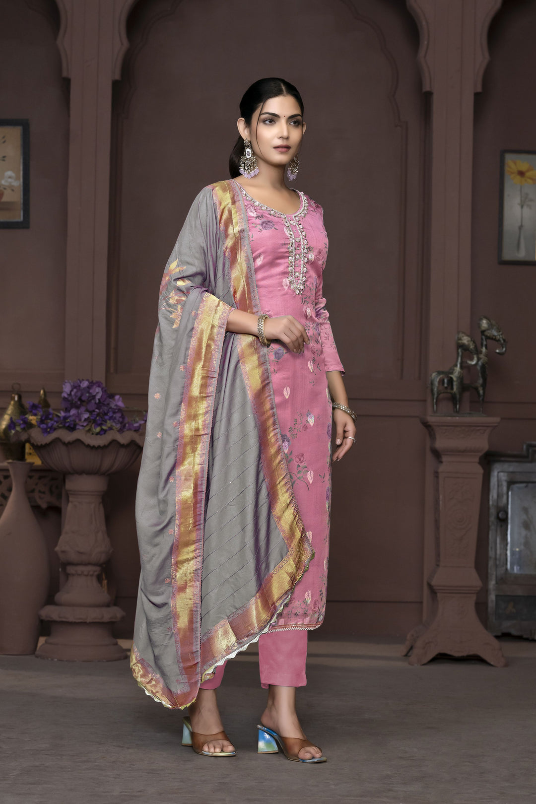 Elegant Pink Banarasi Organza Salwar Kameez with Intricate Embroidery | Perfect Ethnic Wear for Special Occasions