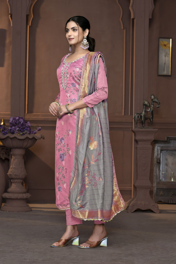 Elegant Pink Banarasi Organza Salwar Kameez with Intricate Embroidery | Perfect Ethnic Wear for Special Occasions